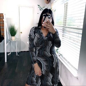 BCBGMaxazria Wrap Black White Grey Long Sleeve Casual Dress
